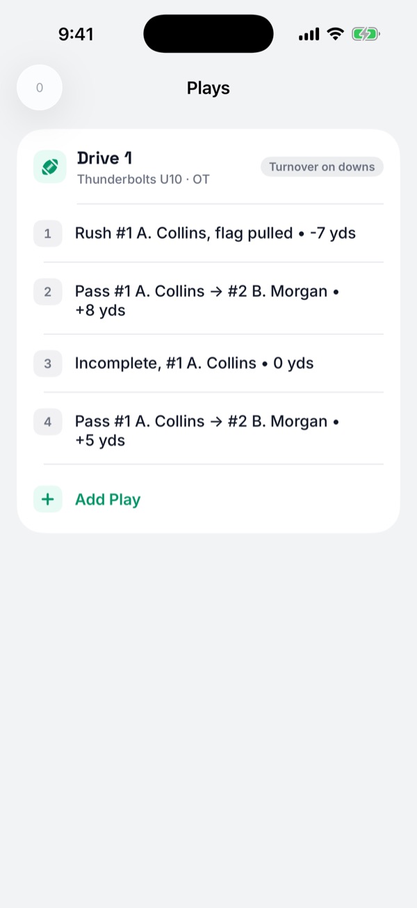 The Plays editor for a final game with Add Play under a drive