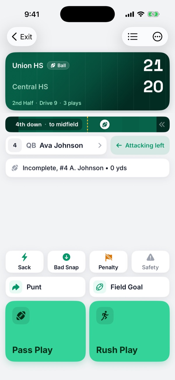 The scoring screen with the Penalty button